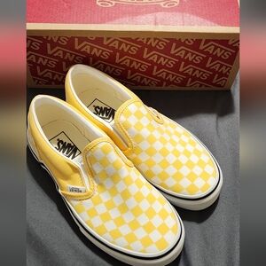 Vans Classic Yellow and White Checkered Slip-Ons
